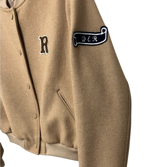 VTG  Letterman Collegiate Sports Bomber Initial Tan Dearest Jacket Womens Small - Picture 6 of 11